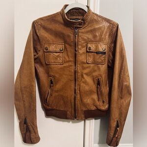 Vintage Members Only 100% Genuine Leather Moto Jacket Tan Women’s Sz Small
